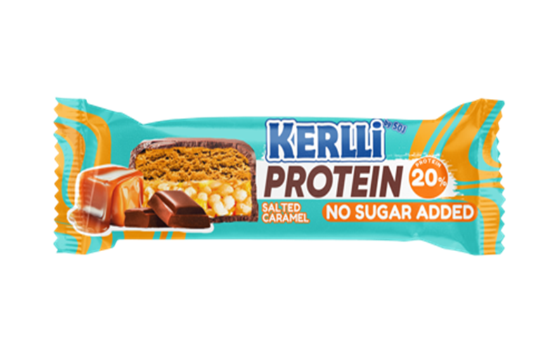 Батончик глазированный злаковый «KERLLI» с протеином и вкусом карамели без добавления сахара 40г